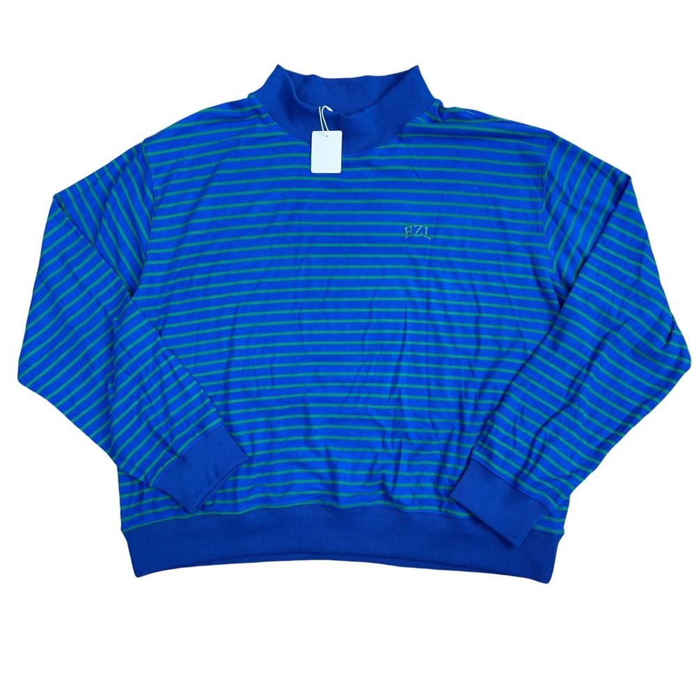 Hazel Striped Mock Neck Sweatshirt Womens Size M/L Blue Green NWT Casual Preppy